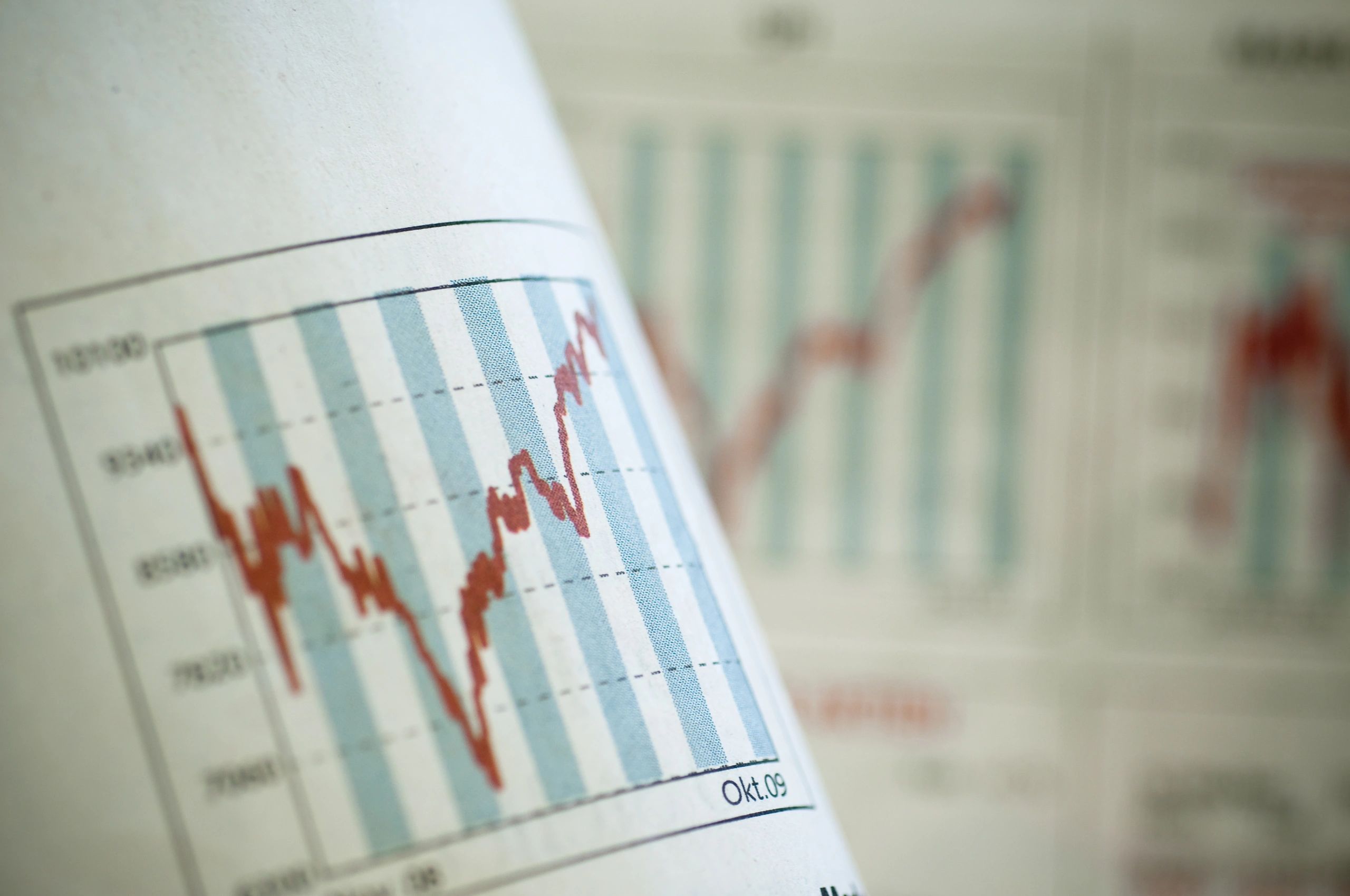 Gráfico económico con líneas y barras que representan escenarios y tendencias